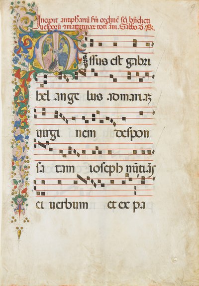 Manuskriptblad med evangelisten Johannes og døperen Johannes..., andre halvdel av 1400-tallet. av Master of the Riccardiana Lactantius