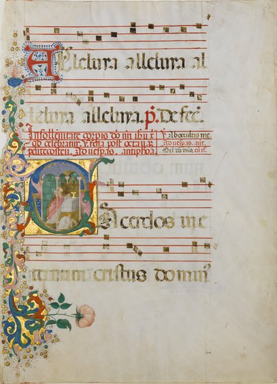 Manuskriptblad med feiring av en messe i en innledende S..., andre halvdel av 1400-tallet. av Master of the Riccardiana Lactantius