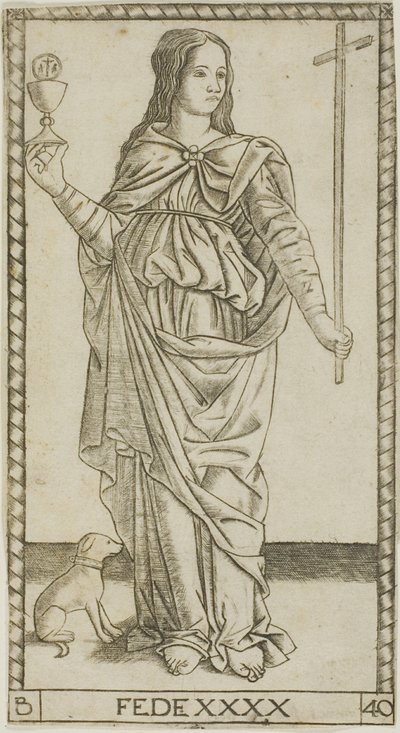 Faith, plate 40 fra Genii and Virtues av Master of the S Series Tarocchi