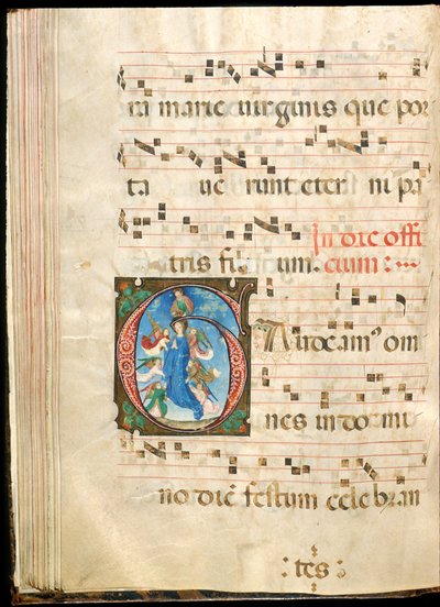 Jomfruens antagelse, f.72v fra et gradvis sent 1400-tall (blekk, tempera og bladgull på pergament) av Master of the Saluces Hours (attr. to)