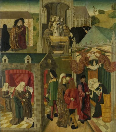 Saint Elizabeth of Hungary Tending the Sick in Marburg, Death of St Elizabeth, indre høyre fløy av en altertavle laget for Grote Kerk i Dordrecht av Master of the St Elizabeth Panels