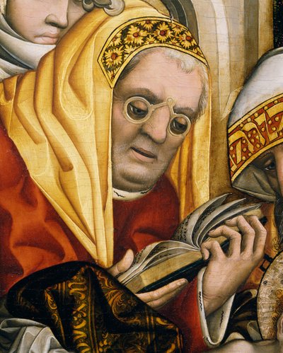 Prest med briller, detalj fra Circumcision of Christ av Master of the Tucher Altarpiece