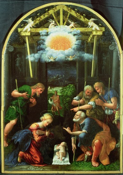 Hyrdenes tilbedelse (olje på panel) av Master of the Twelve Apostles