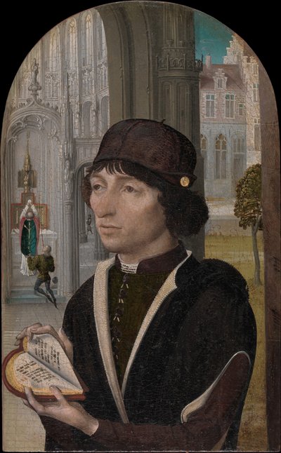 Ung mann holder en bok, ca. 1480. av Master of the View of Sainte