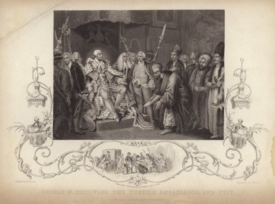Kong George III mottar den tyrkiske ambassadøren og drakten av Mather Brown