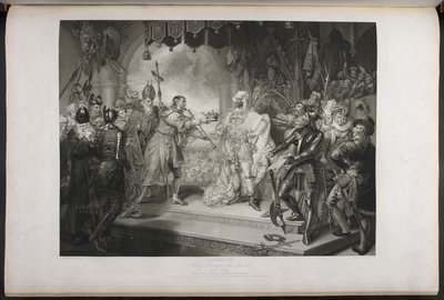 Kong Richard den andre. Akt IV. Scene I.King Richard, Bolingbroke, York, Aumerle, etc. Ved parlamentshuset, ca. 1803 (gravering) av Mather Brown