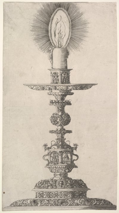 Lysestake med tente stearinlys fra: Insigne Ac Plane Novum Opus Cratero graphicum, Ein n..., 1551. av Mathias Zundt