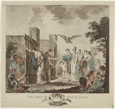 Allegori om utvinningen av stadholderen William V, 1787 The Happy Day (tittel på objekt) av Mathias de Sallieth