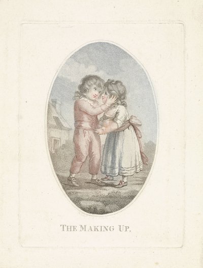 Gutt kysser jente The make up (tittel på objekt) av Mathias de Sallieth