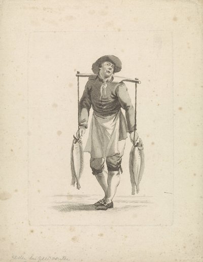 Fiskehandler fører fisk på åk av Mathias de Sallieth