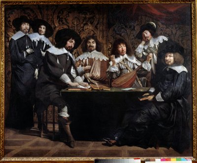 Amatørmøter eller akademigjenforening av kunstnere og intellektuelle. Maleri av Mathieu Le Nain (Lenain) (1607-1677) 1600-tallet søn. 1,16x1,46 m Paris musee du Louvre av Mathieu Le Nain