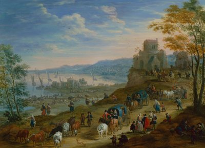 Kystscene med drovers (olje på panel) av Mathys Schoevaerdts