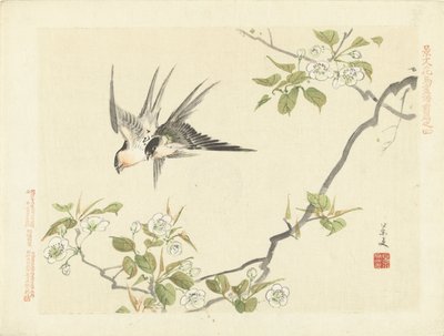 To svaler Blomster- og fugleskisser av Keibun- del én (serietittel) Keibun kacho gafu zenpen (serietittel på objekt) av Matsumura Keibun