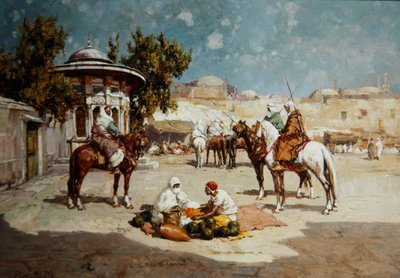 Arabiske krigere på et markedstorg, ca. 1910 (olje på panel) av Matteo Da Angelo Rossotti