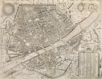 Kart over Firenze, 1595 av Matteo Florimi