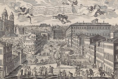 Prospekt av kirken Santissima Trinita de Monti, ofte kjent som Piazza di Spagnia, 1696. av Matteo Gregorio de Rossi