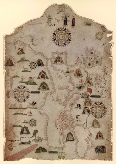 Kart over Middelhavet, Svartehavet og kysten av Vest-Europa og Nordvest-Afrika, ca. 1559 av Matteo Prunes
