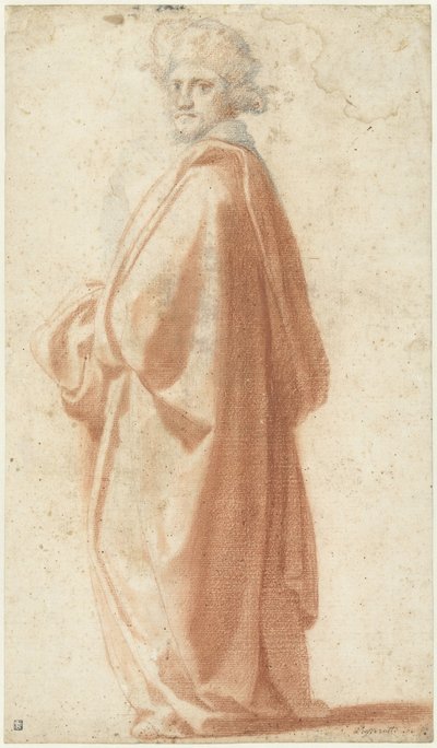 Studie av en modell i vid frakk av Matteo Rosselli