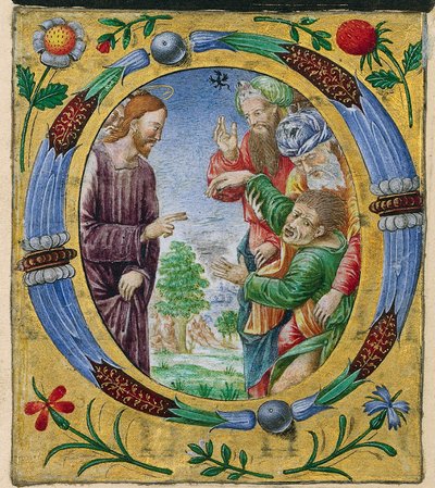Cutting from a Missal: Initial O with Christ Performing an Exorcism av Matteo da Milano