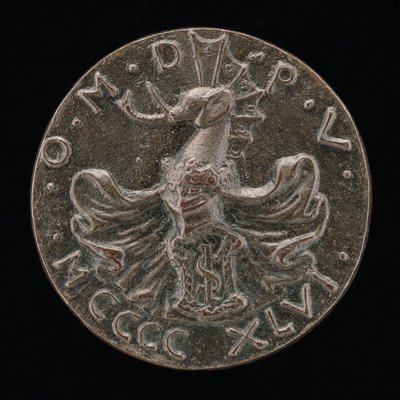 Skjold, hjelm, elefantvåpen og kappe [revers], 1446. av Matteo di Andrea de Pasti