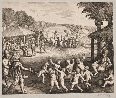 Om villmennene som serverer mat, lager drikke og om dansene deres for kongen av Matthäus Merian d.Æ.