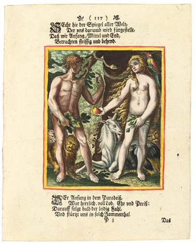 Adam og Eva, ca. 1700-1725 av Matthaus Merian