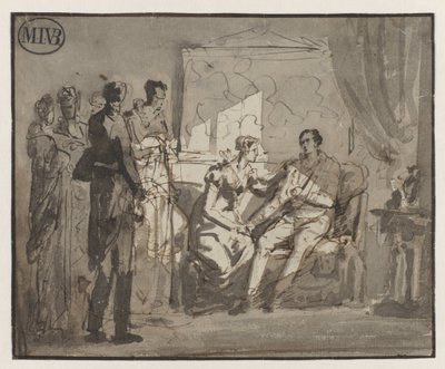 Dronning Wilhelmina besøker den sårede prinsen av Orange, etter slaget ved Waterloo, i Brussel av Mattheus Ignatius van Bree