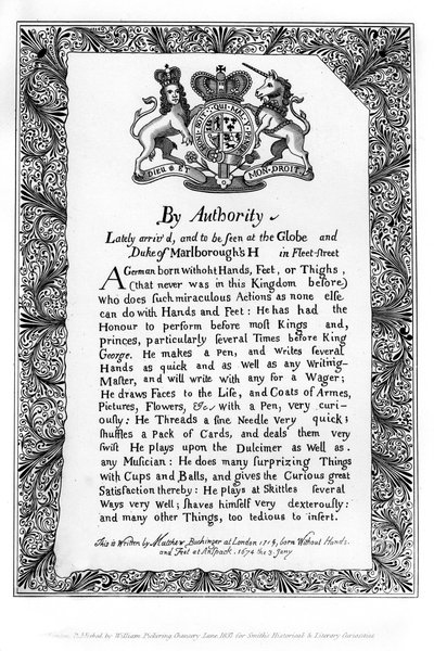 Kalligrafisk utstillingsregning av Matthew Buchinger, dverg av Nurnburg, 1717, 1840 av Matthew Buchinger