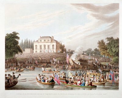 Utsikt over Themsen ved Brandenburgh House, Hammersmith, London, 1821 av Matthew Dubourg
