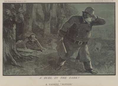 En duell i mørket! eller, A Yankee Notion (farge litho) av Matthew
