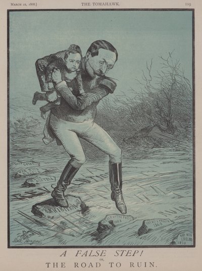 Et falskt skritt! eller, The Road to Ruin (farge litho) av Matthew