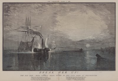 Bryt henne opp! eller, The Bad Ship Irish Church blir slept til sitt siste hjem i Westminster (farge litho) av Matthew
