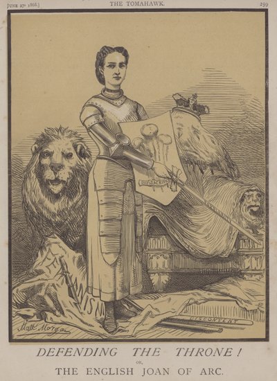 Forsvarer tronen! eller, den engelske Joan of Arc (farge litho) av Matthew