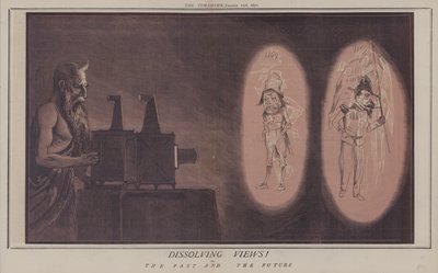 Oppløsende visninger! eller, fortiden og fremtiden (farge litho) av Matthew
