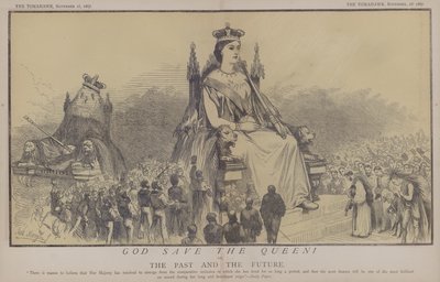 Gud bevare dronningen! eller, fortiden og fremtiden (farge litho) av Matthew