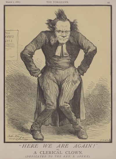 Her er vi igjen! eller, en geistlig klovn (farge litho) av Matthew