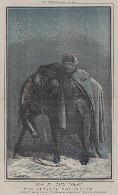 Ut i kulden! eller, The Sinking Volunteer (farge litho) av Matthew
