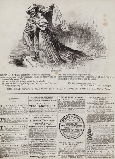 Annonseside (litho i farger) av Matthew