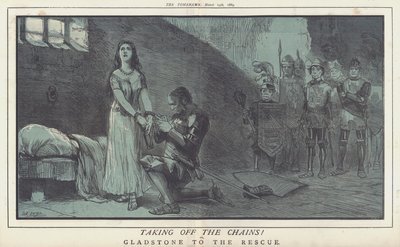 Ta av kjedene! eller, Gladstone til redning (farge litho) av Matthew