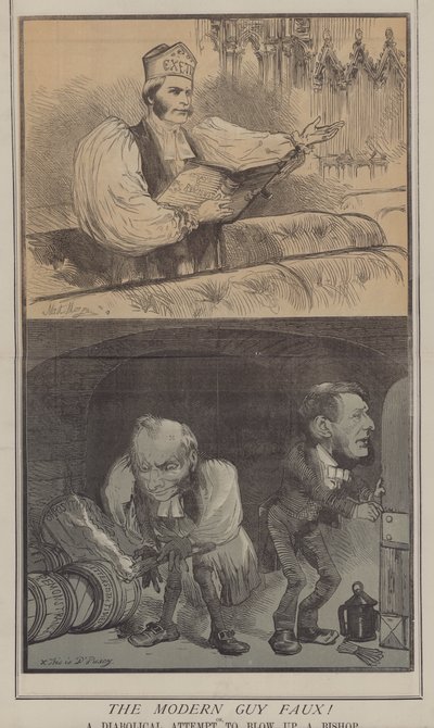 Den moderne fyren Faux! eller, et djevelsk forsøk på å sprenge en biskop (farge litho) av Matthew