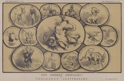 Den moderne Hercules! eller Tomahawks jubileum (farge litho) av Matthew