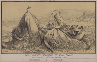 Den røffe gulliveren i slitene! eller, The Real Use of Our Citizen Army (farge litho) av Matthew