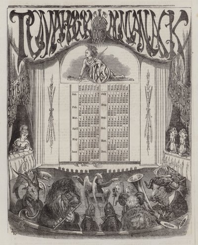Tomahawk Almanac for 1869 (farge litho) av Matthew