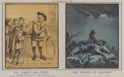 For sterk for dem! Økonomiens ulver! (farge litho) av Matthew