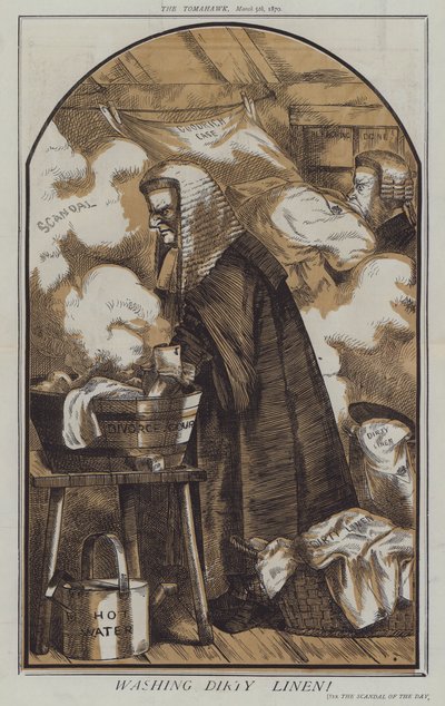 Vasking av skittent sengetøy (litho i farge) av Matthew