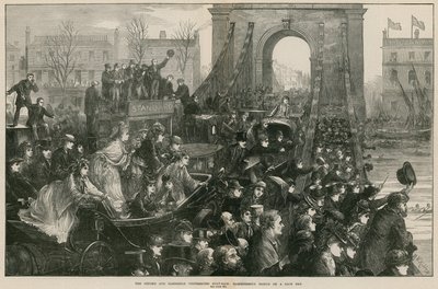 Oxford og Cambridge Boat Race: Hammersmith Bridge på løpsdagen (gravering) av Matthew White Ridley