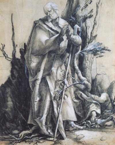 St John in the forest, ca 1515, av Matthias Grunewald (1470-1528), svart kritt på papir, 37x29 cm. Tyskland av Matthias (c.1480 1528) Grunewald
