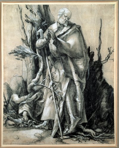 En helgen i et trestudie (blekktegning av Matthias (c.1480 1528) Grunewald