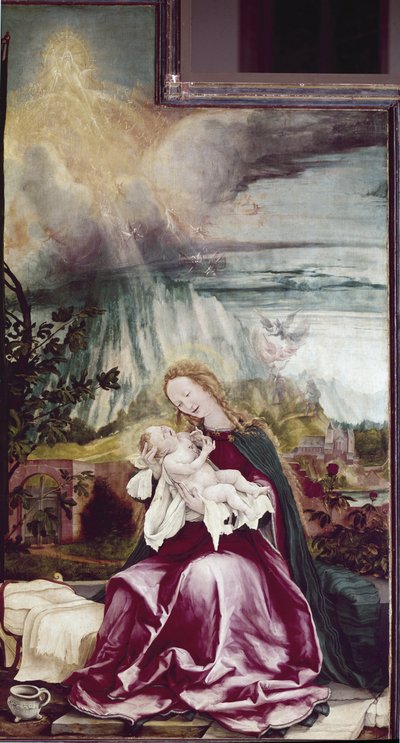Allegori av Nativitten. Issenheim altertavle (eller Isenheim) - Maleri av Matthias Grunewald (ca. 1475-1528), olje på tre av Matthias (c.1480 1528) Grunewald