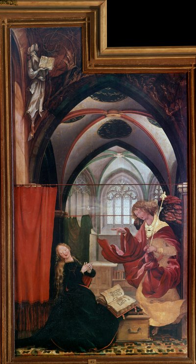 Issenheim altertavle (eller Isenheim): «Bebudelsen»-paneler av Mathis Neithardt Gothardt dit Matthias Grunewald (1480-1528) (ec.all.) 1512-1516 Colmar, Musee Unterlinden av Matthias (c.1480 1528) Grunewald
